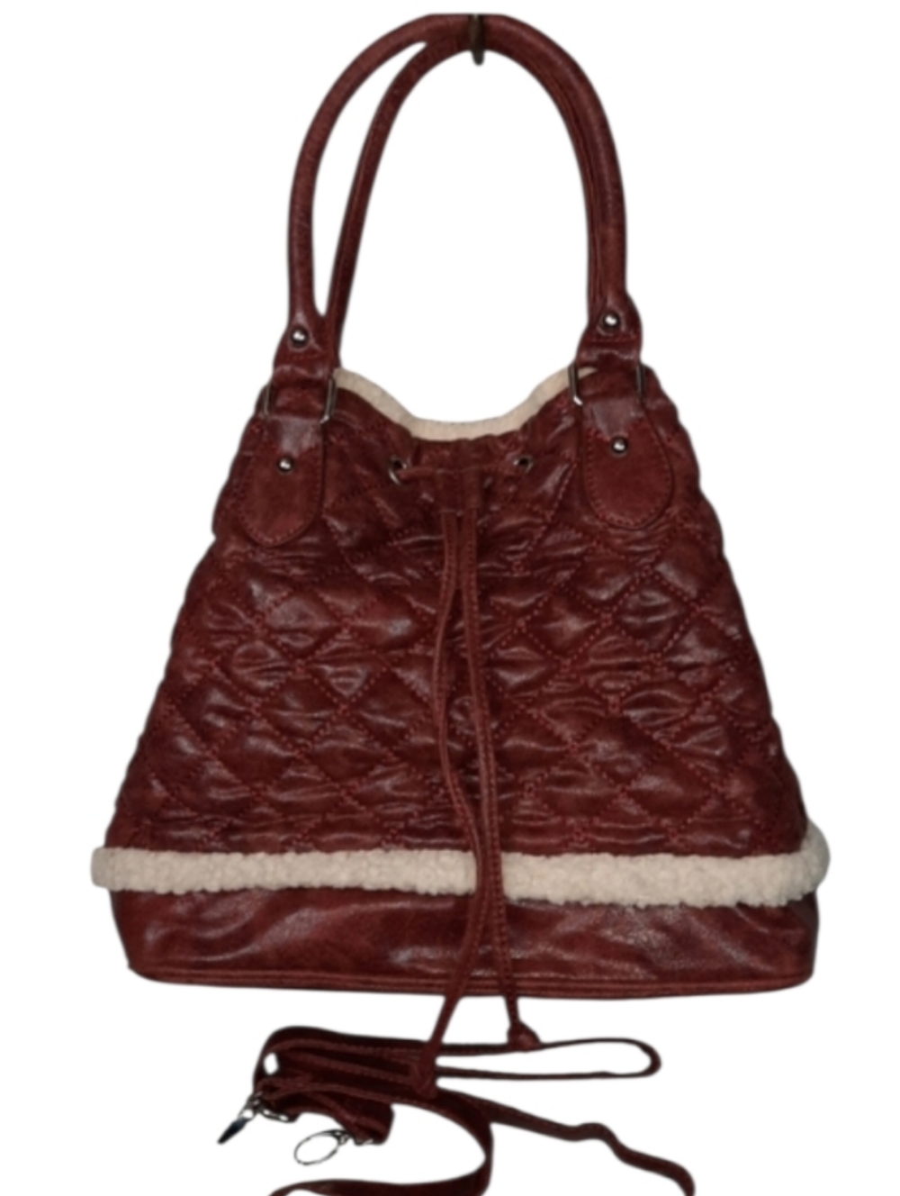 Big Buddha Quilted Faux Leather/Sherpa Brick Red Shoulder Bag